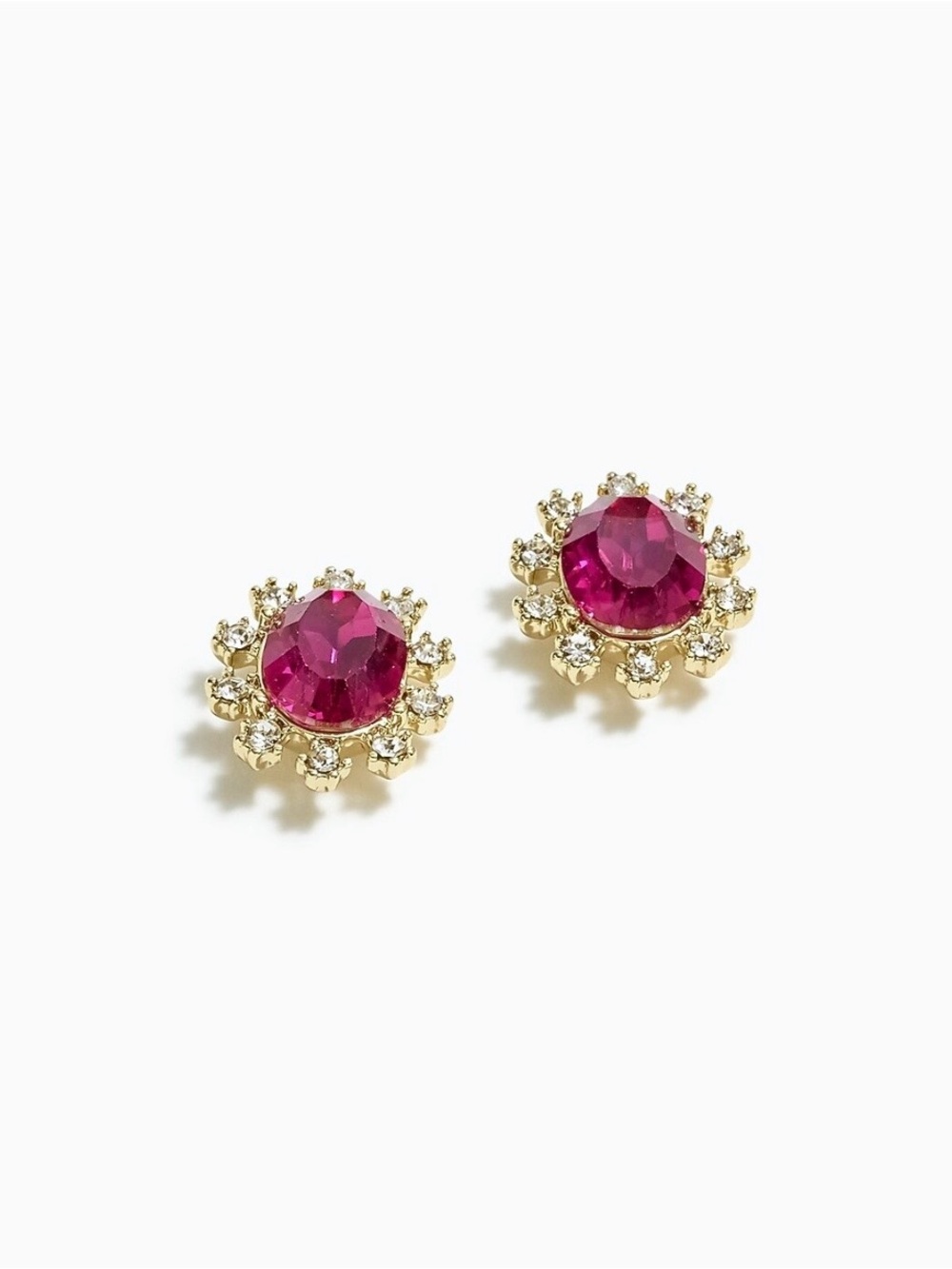 J. Crew Gold-Tone Hot Pink Crystal Halo Stud Earrings